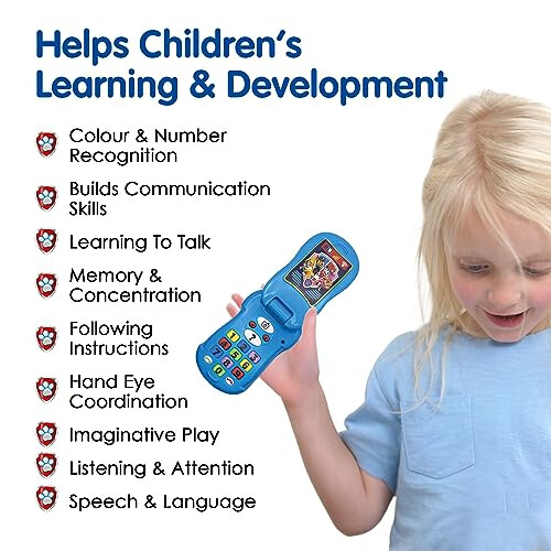 Paw Patrol Flip-Up Phone - Interactive Learning and Child Development, Colour & Number Recognition, Communication, Memory, Listening, Language, Speech, 1