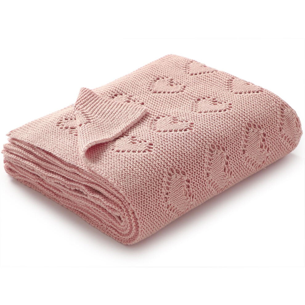 100% Cotton Knitted Cellular Baby Blanket, 100 X 80Cm (Pink) Pink Mimixiong