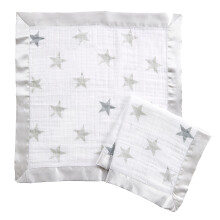 essentials Issie Security Blanket, Super Soft 100% Cotton Muslin, Satin Trim, 2 pack, dusty