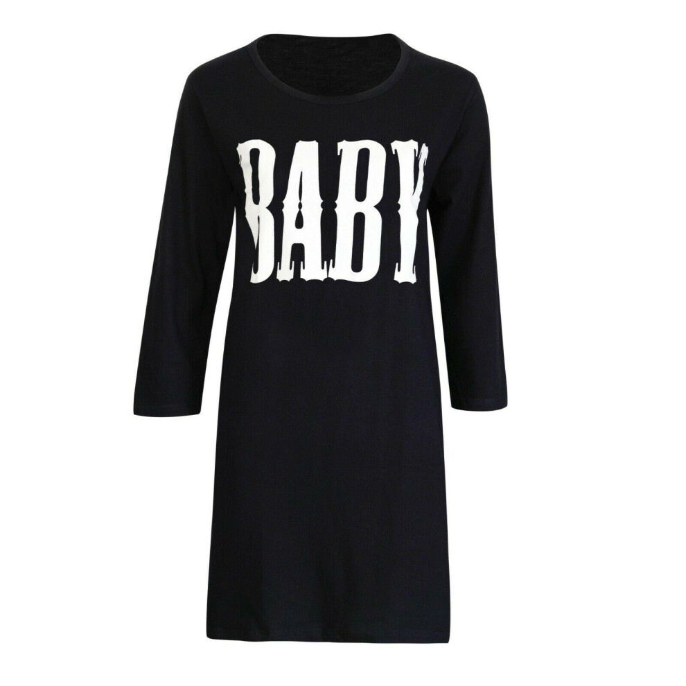 (Black -  Long Sleeve-Baby) Womens Nightdress Nightie Cotton Blend T Shirt Top