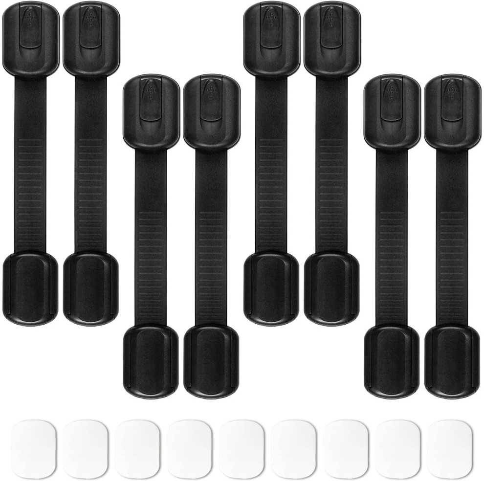 8 Pack Child Safety Locks, Baby Proof Cabinets Latches With No Trapped Fingers For Cupboard/Drawers/Closet/Toilet Seat/Oven And Fridge, Black Saconell