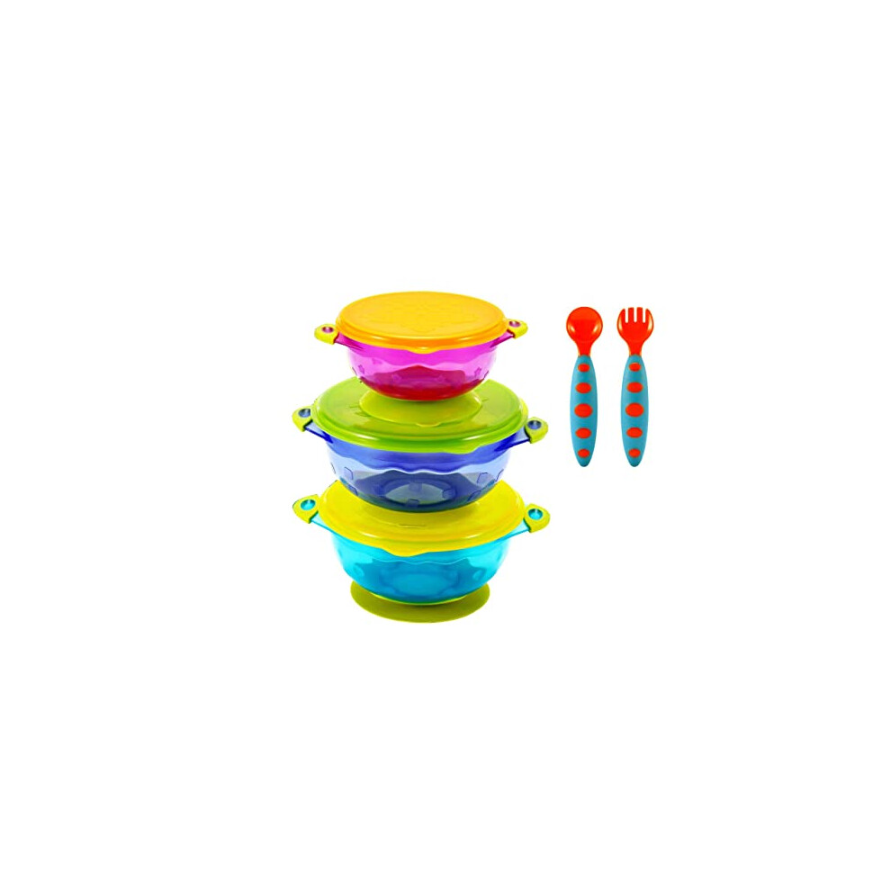 Blijf Op Zijn Plek, Morsbestendige, Stapelbare Babykommen Met Zuignappen, 3 Maten Voor Peuters, Met Siliconen Eetgerei En Veilige Deksels, Bpa-Vrij-image