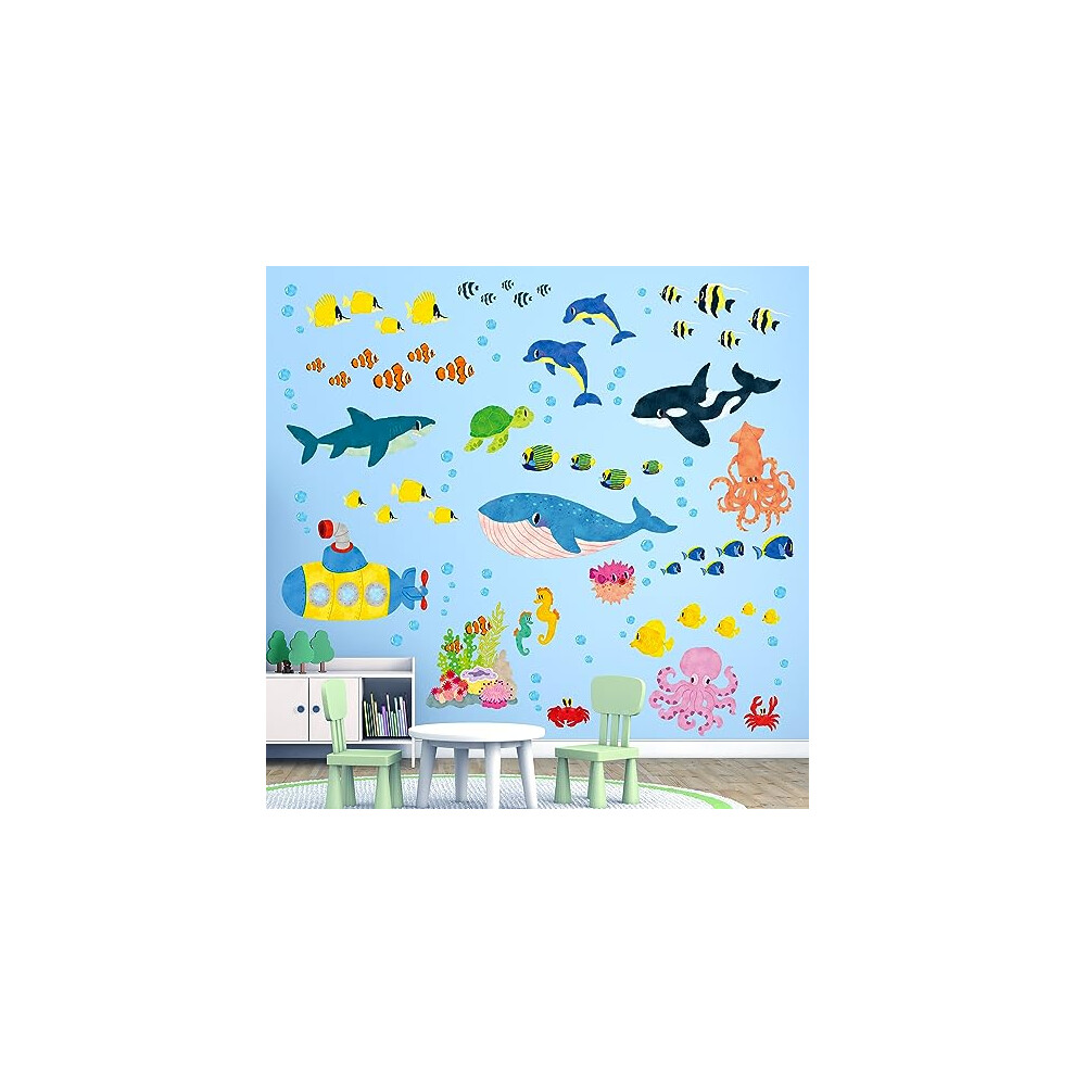 Decowall Ds9-2014 Under The Sea Kids Wall Stickers Decals Peel And Stick Removable For Nursery Bedroom Living Room Art Murals Decorations