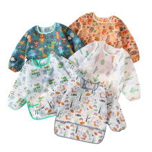 5pcs Long Sleeve Baby Bibs Painting Apron Slightly Waterproof Feeding Bibs for 6-30 Months