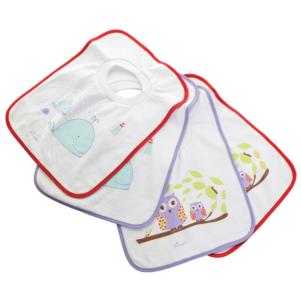 Dreambaby Terry Cloth Pullover Baby Bibs - Super Absorbent For Feeding And Drooling Toddlers - Owl And Whales, 4 Count (Pack Of 1), L536