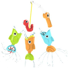 Bath Fishing Toy - 4 Piece Baby Bath Fishing Pole Toy Set - Catch 3 Magnetic Fish with 3 Different Actions - for Swimming Pool or Bathtub (Age 2+)