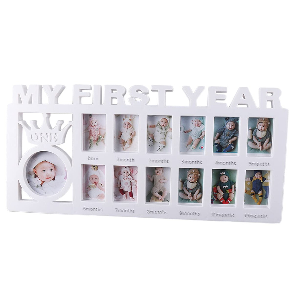 Cysocool 1St Birthday Gifts Picture Frames, Newborn My First Year Photo Frame Baby Girls Boys Birthday Decoration Album Infant Baby Shower Keepsake Picture