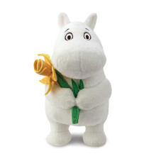 Aurora, 61555, Moomin Standing with Daffodil 6.5In, Soft Toy, White - Plush Soft Toy