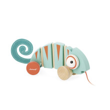 Janod - Tropik Pull -Along Chameleon - Tr? Tidlig l?ringsleget?j - Stille hjul - Uddannelsesvandring og afbalancering af leget?j - Vandbaseret ma