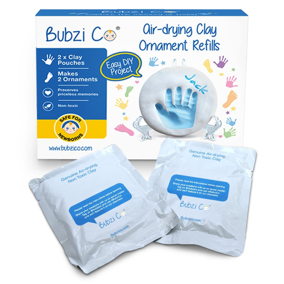 Bubzi Co Baby Handprint & Footprint 2X Air-Drying Clay Ornament Refills For Newborns & Infants To Make More Ornaments, Personalized Keepsake For Baby Nursery