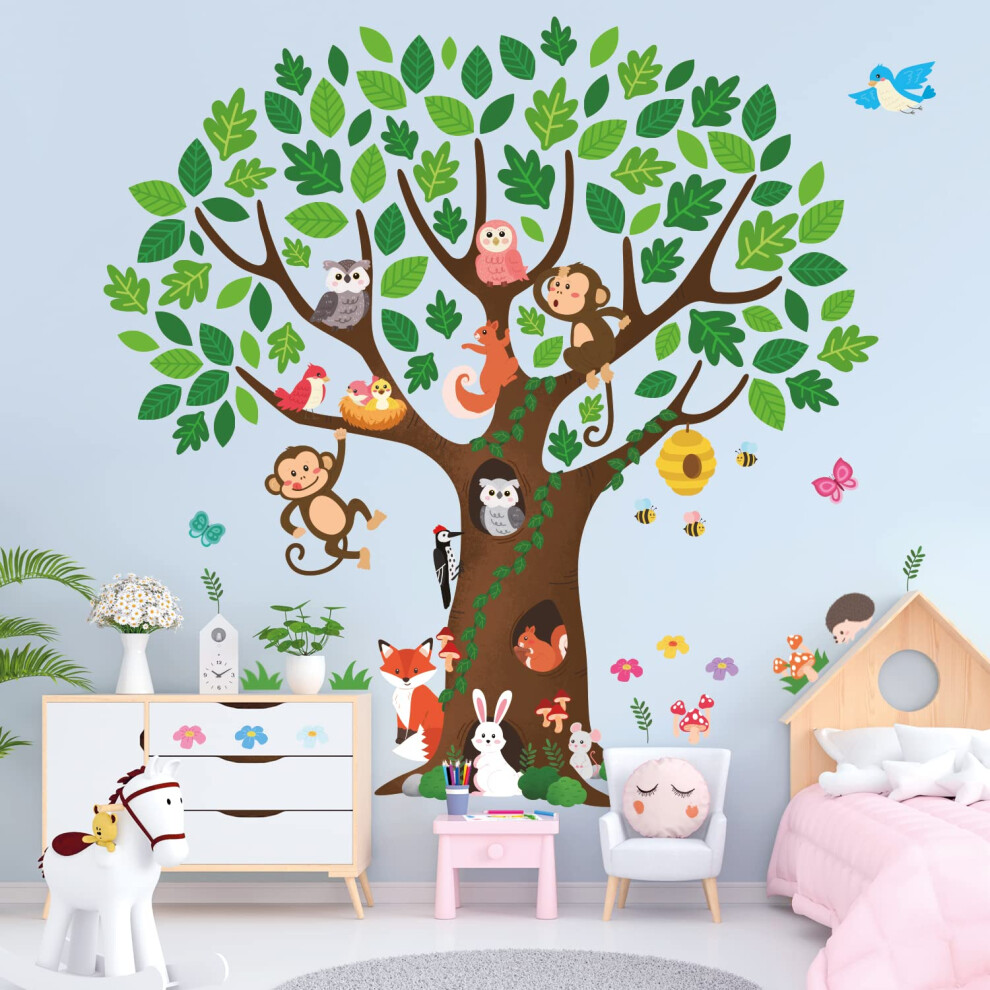 SG-2211 Giant Tree Kids Wall Stickers Decals Peel and Stick Animals Removable for Nursery Bedroom Living Room Playroom Art murals Decorations Monkey