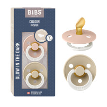 Colour Anatomical Glow Soother 2-pack, BPA Free Dummy Pacifier, Orthodontic Nipple. Natural Rubber Latex, Made in Denmark. Str. 1, Blush Glow/Vanilla