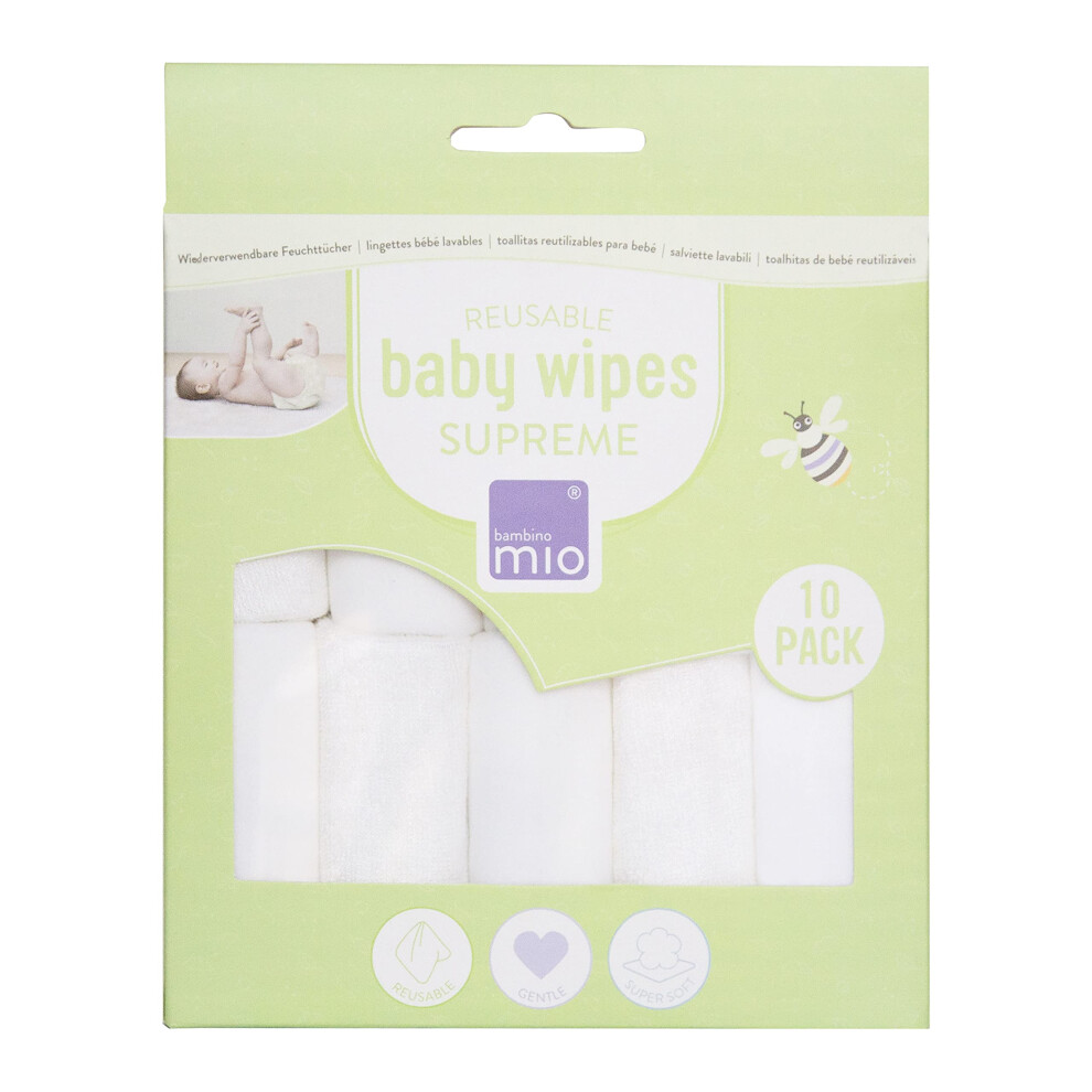 Bambino Mio, Supreme Reusable Baby Wipes Super Soft and Chemical Free, 10 Pack