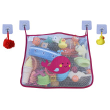 Baby Bath Toy Bag for Bath Toys Large Organiser Bathroom Storage Net with 4 Waterproof Self Adhesive Hooks (Pink)