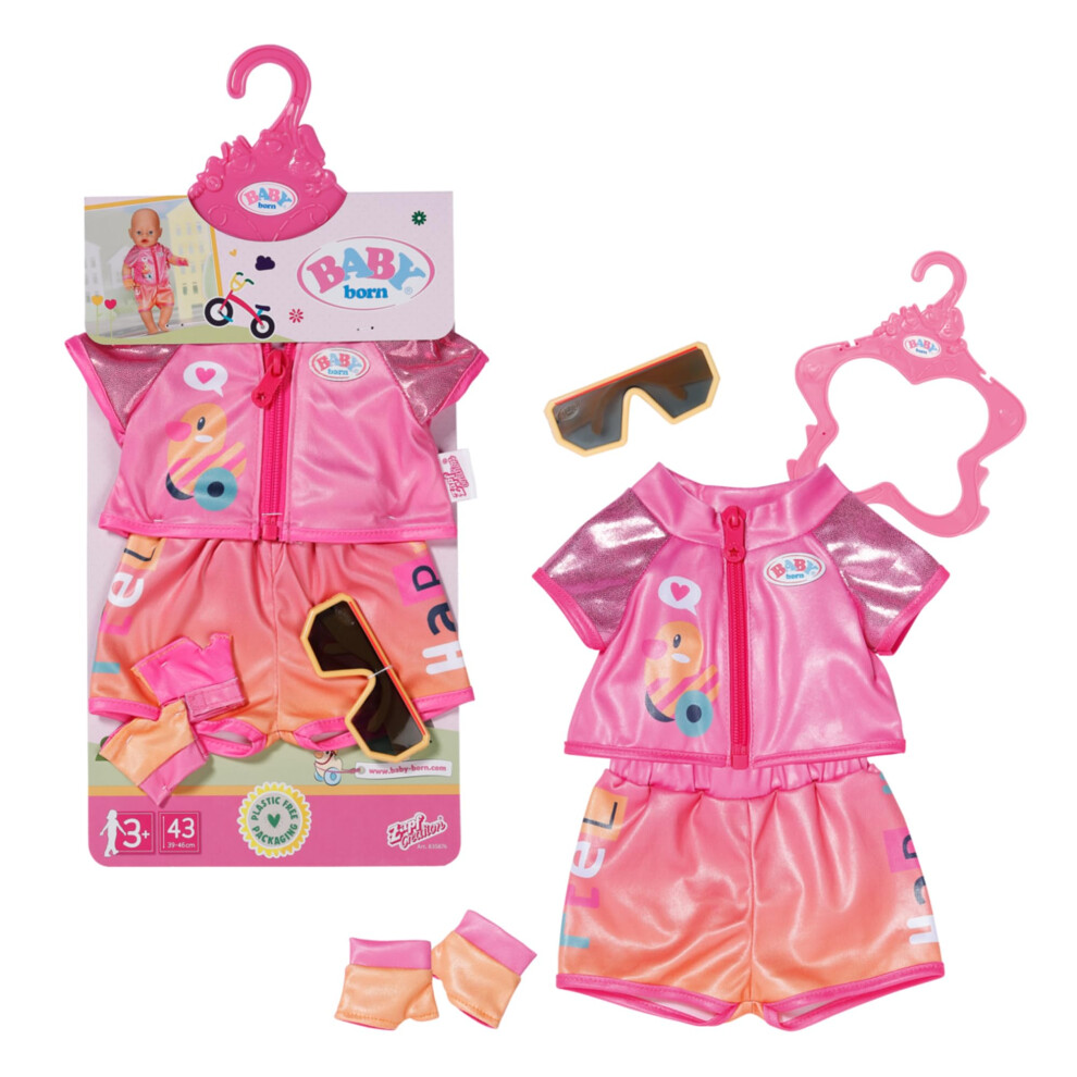 Bike Outfit 835876 - Sporty Bike Outfit with Matching Gloves and Sunglasses for 43cm Dolls - Suitable for Children from 3 Years Old