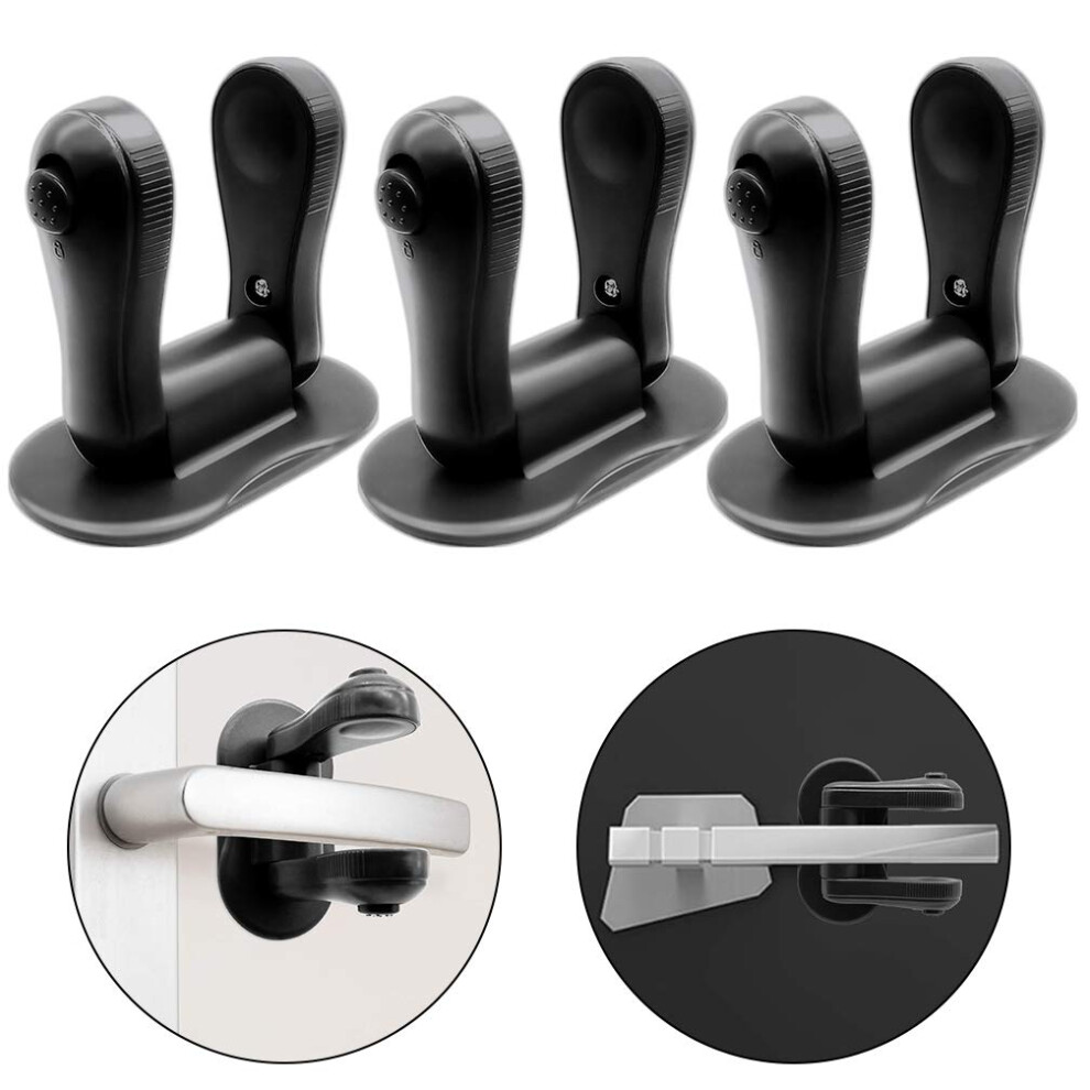 Saconell 3 Pack Black Door Lever Lock Child Safety Lock Baby Proofing Door Locks Adhesive Handles Lock For Cabinet/Cupboard/Window/Drawer/Dresser/Closet