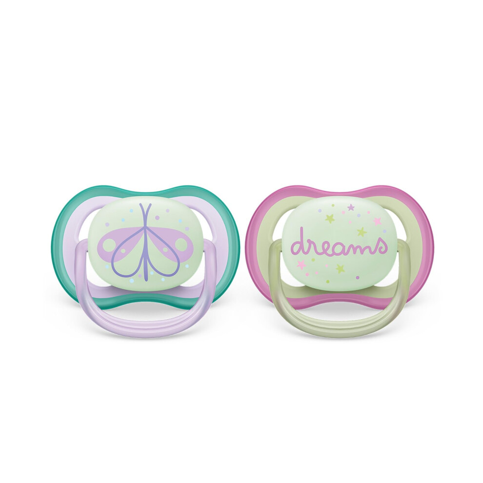 Avent Ultra Air Pacifier - 2X Lightweight, Breathable, Glowing in The Dark Pacifiers for Children Aged 0-6 Months Without bisphenol A, with sterilizer