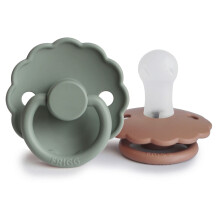 Daisy Silicone Pacifier Pack of 2 | Silicone Soother Dummy | BPA-Free | Made in Denmark | Symmetrical Cherry Shaped Nipple (Lily Pad/Rose Gold, Size 1