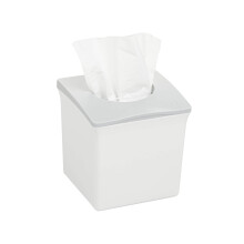 Square Tissue Box Cover Holder, Cube Facial Tissue Dispenser for Bathroom Vanity Countertop, Bedroom or Office, White