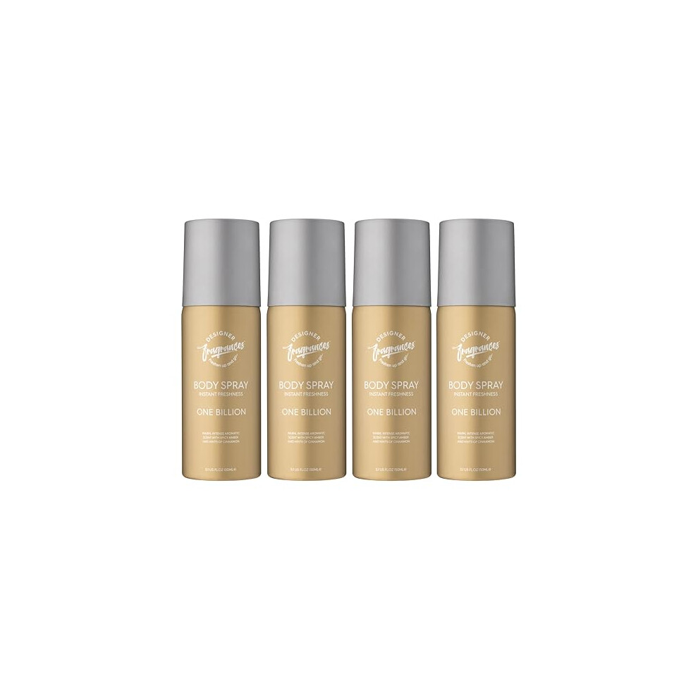 4 Pack One Billion Men's Body Spray Deodorant Cans - For Instant Freshness on The Go - Long Lasting Smell - Great Male Gift Sets - 150ml