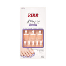 KISS Salon Acrylic French Press On Toenails  'Walk Away'  White Tips  Short Length  Square Shape  Includes 24 Fake Nails  2g Pink Gel Nail Glue