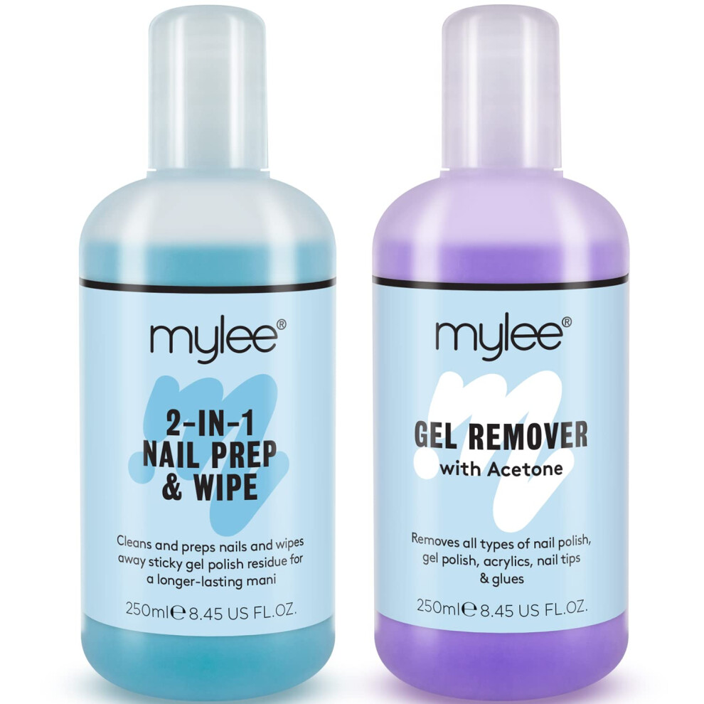 Mylee Nail Gel Polish Prep Wipe + Remover Cleanser Uv Led Manicure Acetone 2X250ml By