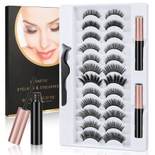Magnetic Eyelashes with Eyeliner, 12 Pairs Natural Look False Magnetic Eyelashes with 2 Tubes Waterproof Magnetic Eyeliner, Reusable Fake Eye Lashes