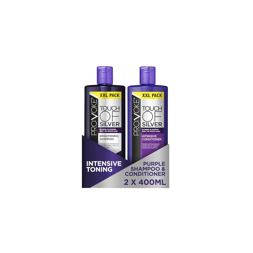 Provoke Silver/Purple/Yellow Touch Of Brightening Shampoo & Intensive Conditioner 400Ml, Neutralises & Orange Tones, Formulated With Violet & Blue Pigments
