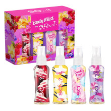 By So…? Womens Mini Body Mist Gift Set, with Red Velvet, Vanilla, Candy Floss & Sweet Pea, Fragrance Spray Set (4x50ml)