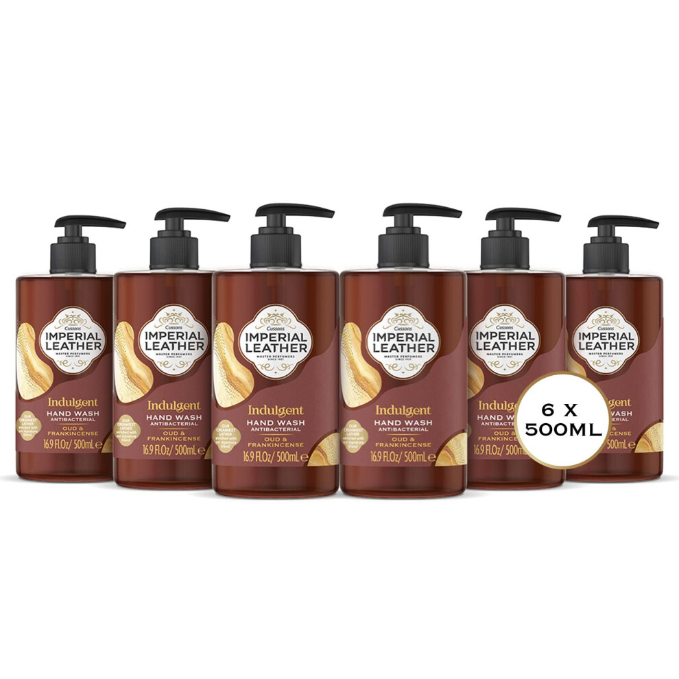 Indulgent Hand Wash, Oud & Frankincense, Antibacterial, Signature Oil Blend, Gentle Skin Care, Bulk Buy, Pack of 6 x 500ml