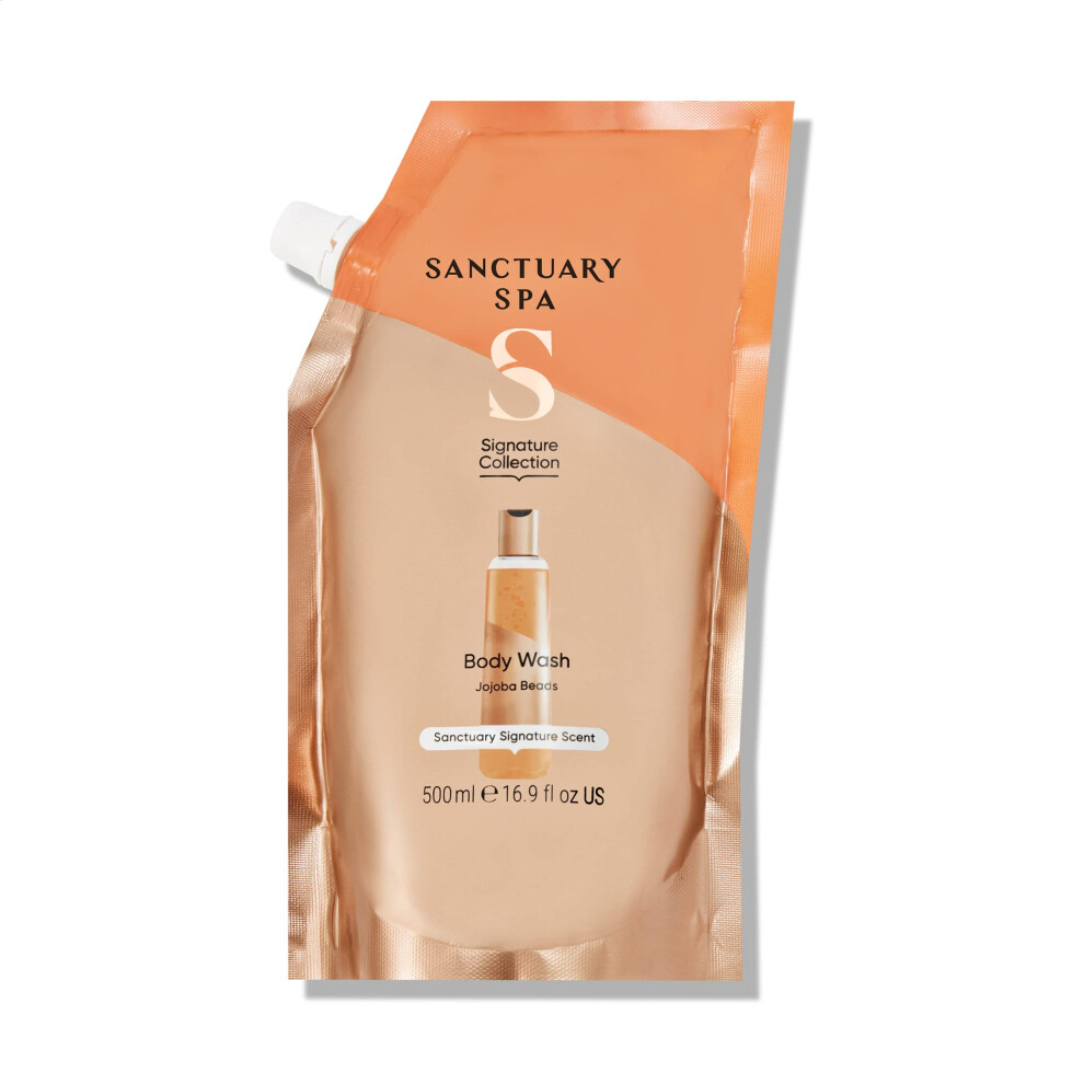 Spa Shower Gel Refill Pouch, No Mineral Oil, Cruelty Free, Natural & Vegan Body Wash for Women, 500ml, Orange