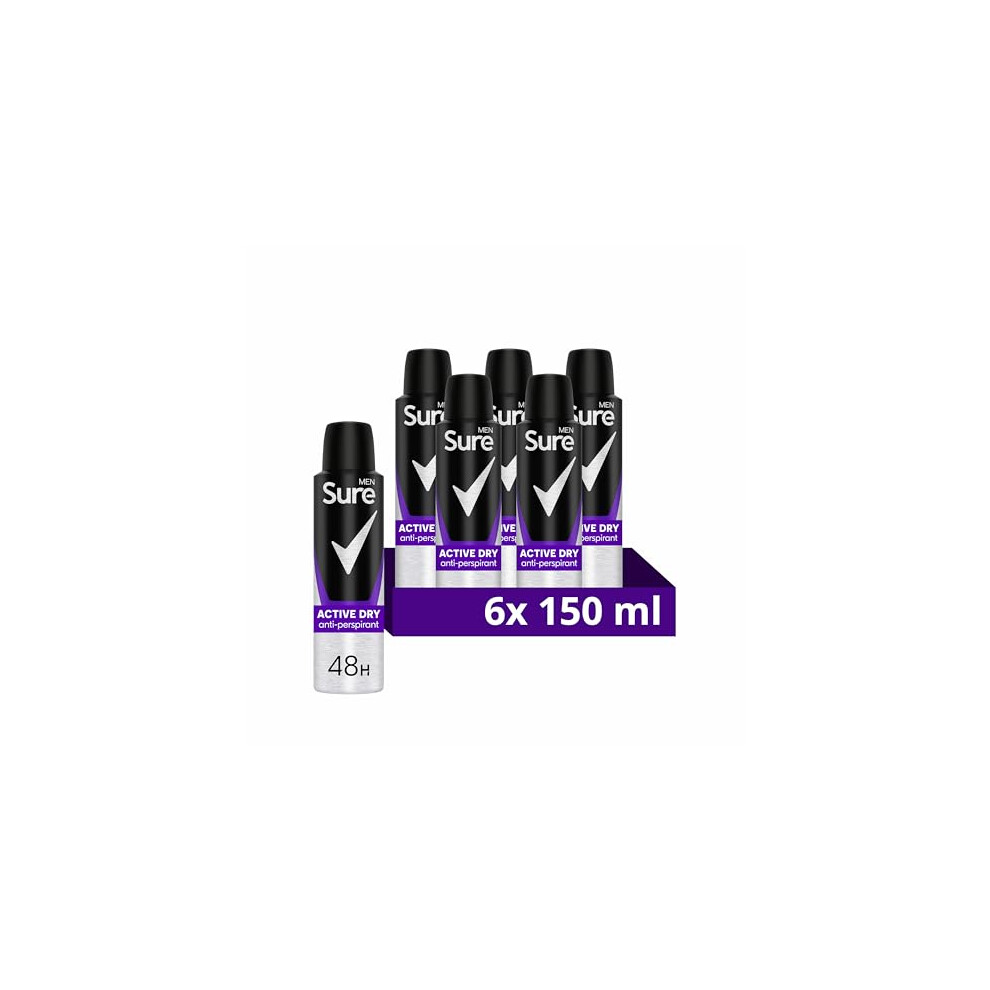 Men Active Dry Anti-perspirant Deodorant Aerosol 48h protection anti-perspirant deodorant spray for effective sweat and odour protection 6x 150 ml