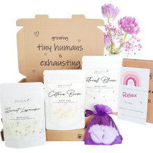 Baby Shower Gifts for Mum to be, New Mum Gifts, Natural Organic Vegan Handmade Bath Bomb Fizz Powder Set, Real Flowers + Pure Essential Oils, Women