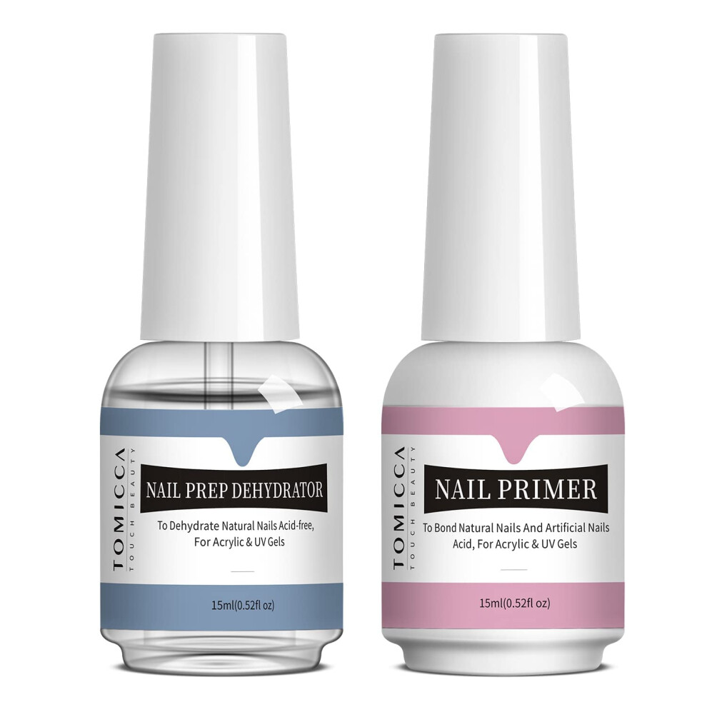 Tomicca Nail Dehydrator And Primer Set-Professional Nail Bond Primer &Nail Prep Dehydrate,Acid Free Superior Protein Bonding,Fast Air Dry For Gel Polish And