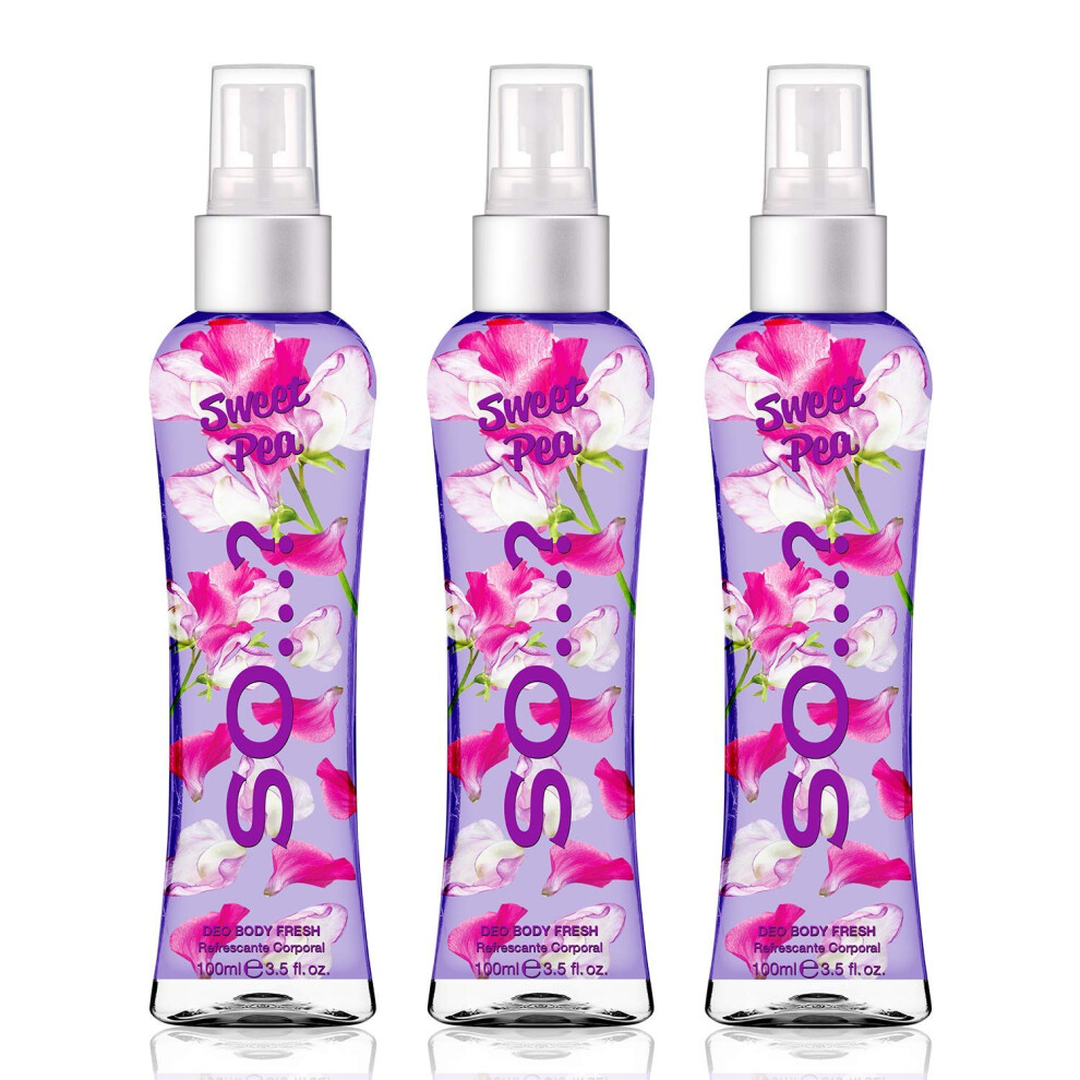 Body Mist by So…? Womens Sweet Pea Body Mist Fragrance Spray 100ml Bundle (Pack of 3)