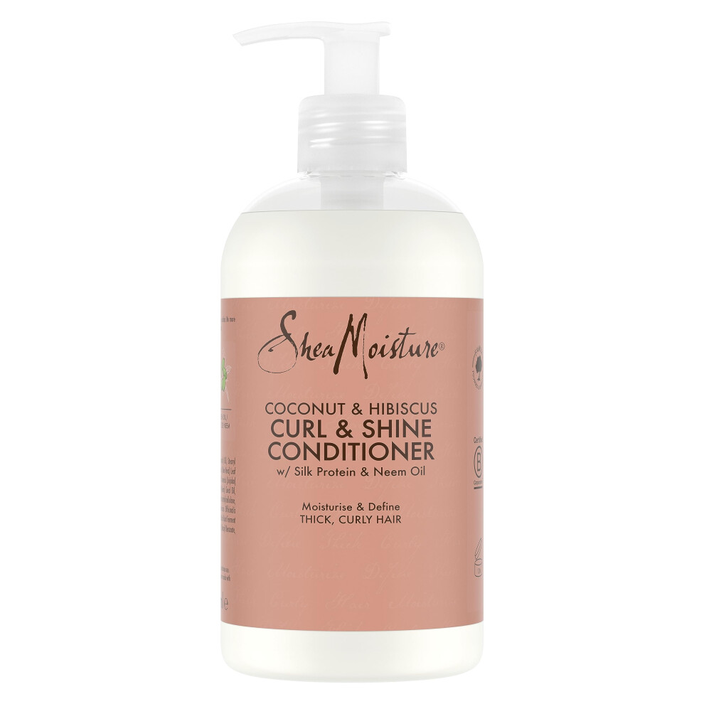 SheaMoisture Coconut & Hibiscus Curl & Shine Conditioner no silicones or sulphates for thick, curly hair 384 ml