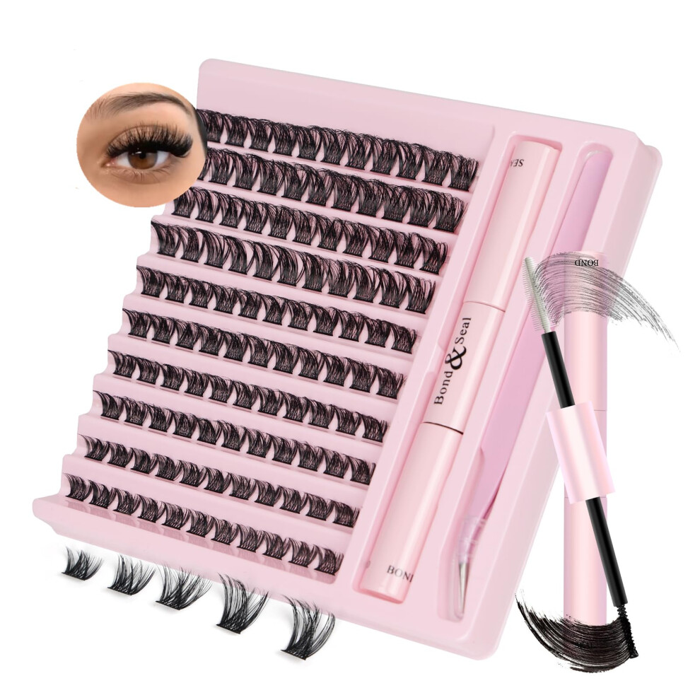 Cluster Eyelash Extensions Kit,DIY Lash Extension Kit Cluster Lashes 100pcs Individual Eyelash Extension Kit with Lash Bond and Seal, Application at