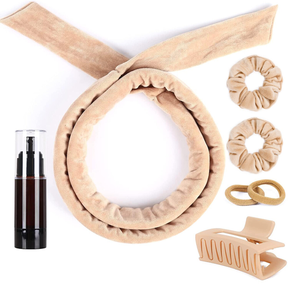 Alileader Heatless Curlers Headband, 7 Pcs Heatless Curls Set, Soft Velour Heatless Hair Curler, Hair Curlers No Heat For Short & Long Hair (Khaki, 7Pcs)