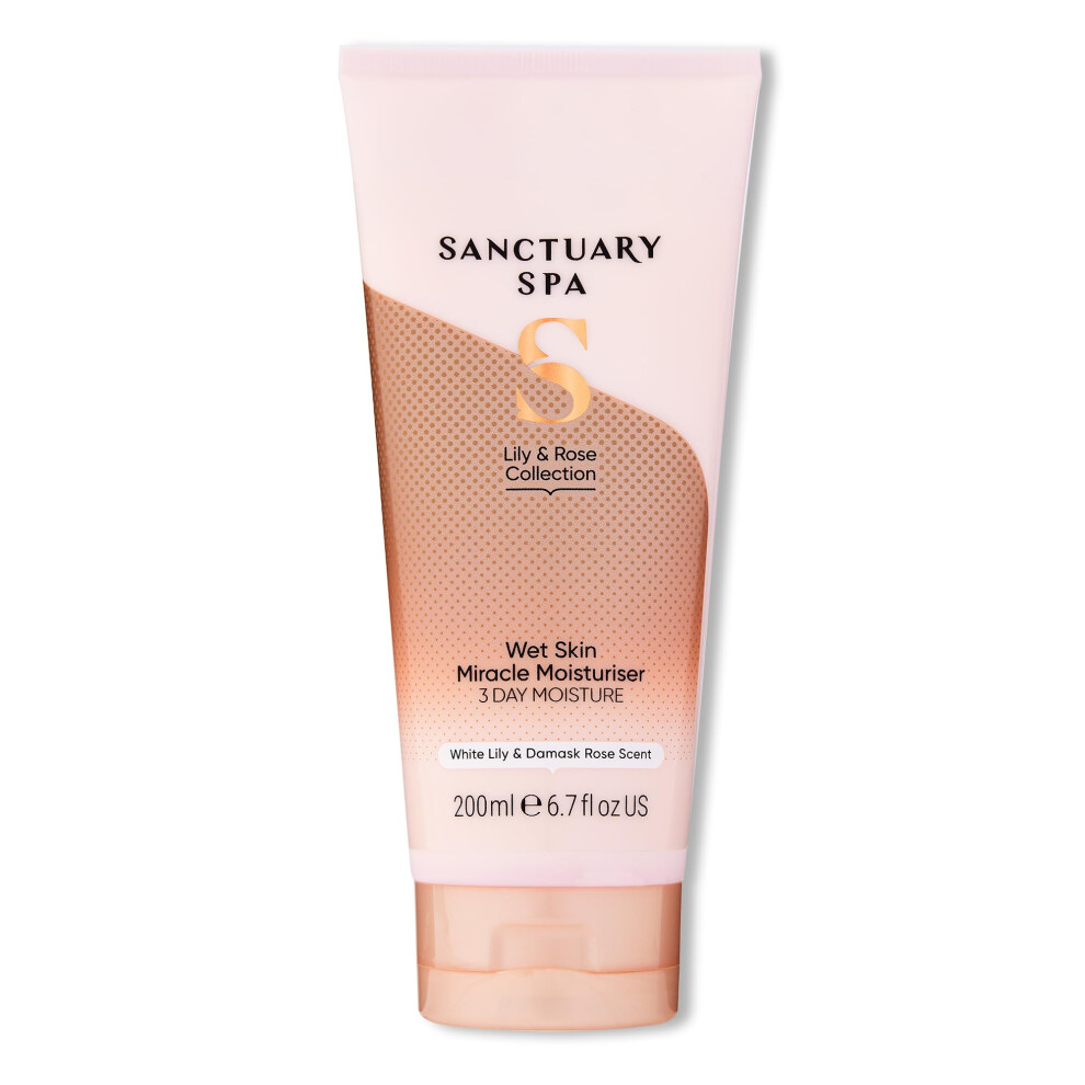 Sanctuary Spa Pink Spa Lily And Rose Body Lotion, Wet Skin Moisture Miracle In-Shower Body Moisturiser For Dry Skin, Vegan And Cruelty Free, 200 Ml