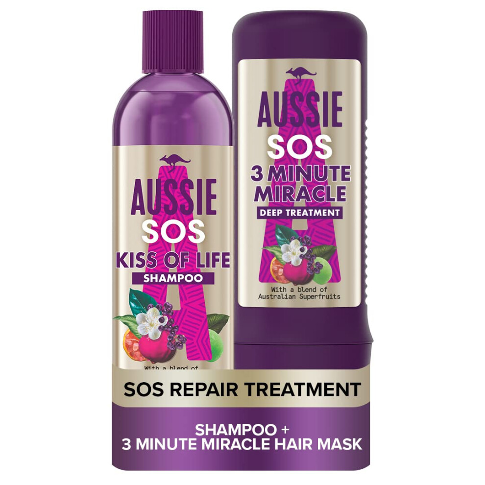 SOS Shampoo And Deep Treatment Hair Mask Set for Dry Damaged Hair, Kiss of Life Hair Repair Hair Care Set With Australian Superfoods, Shampoo (290 ml)