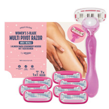 Women's 5 Blade Razor with Multi Axis Pivot handle + 7 refills