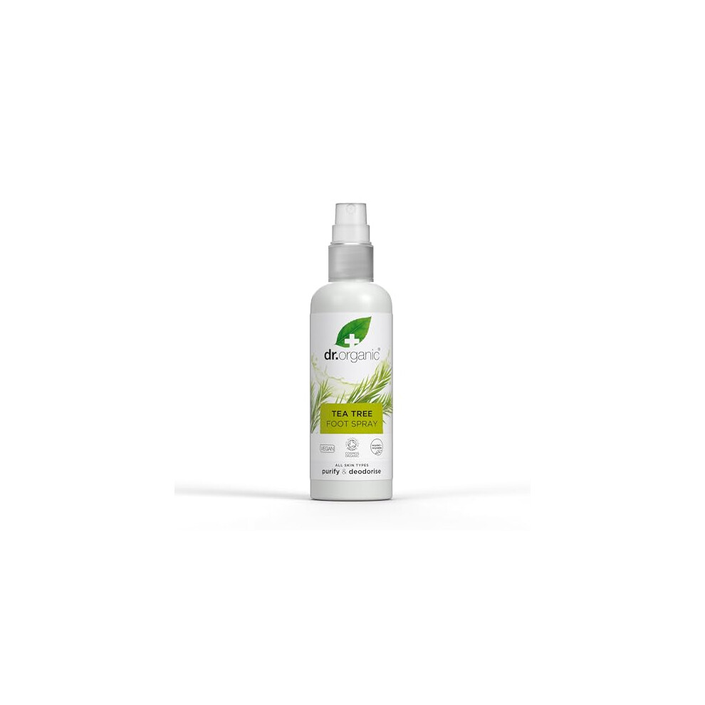 Dr Organic Tea Tree Foot Spray, Deodorising, Purifying, Quick Drying, Aluminium Free, With Natural Peppermint Oil, Vegan, Cruelty-Free, Paraben & Sls Free,