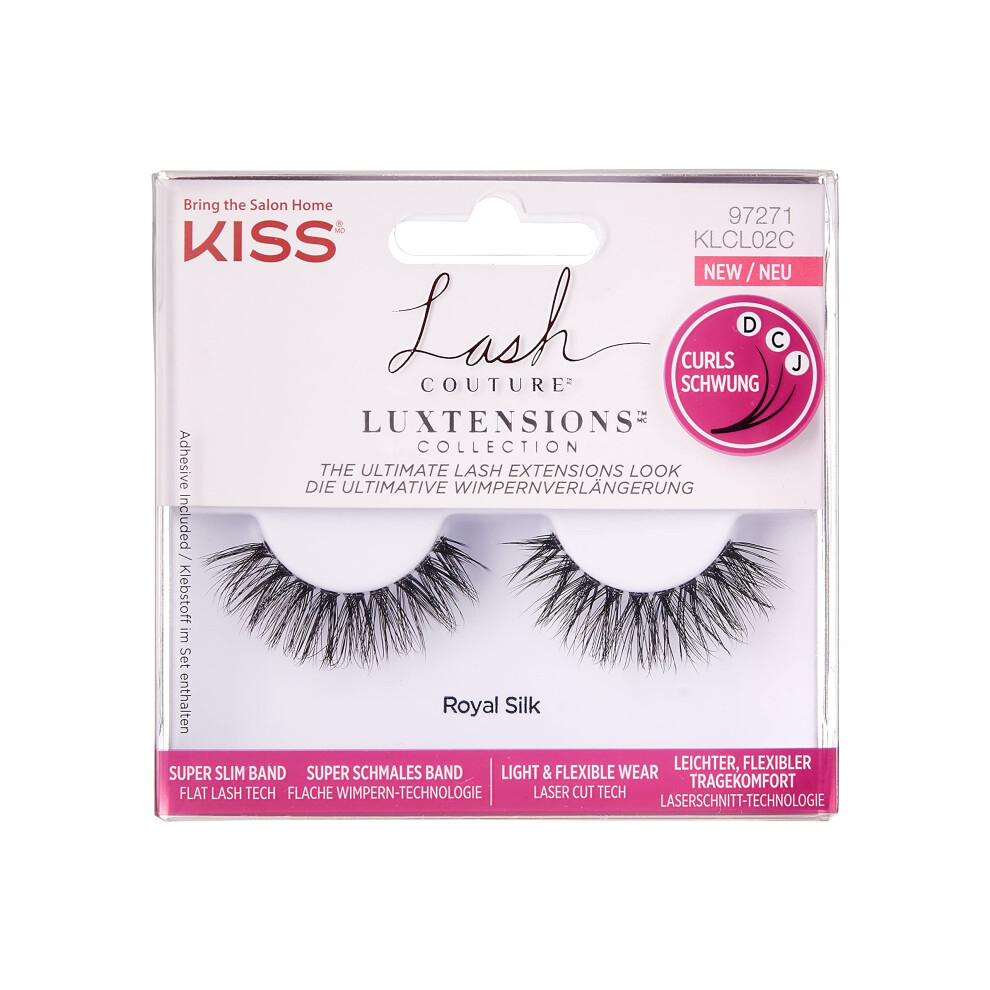 Kiss Light Lash Couture Luxtensions Collection 1 Pair Of Fake Lashes, Royal Silk, And Flexible Faux-Mink Eyelash With Super Slim Band Includes Lash Glue