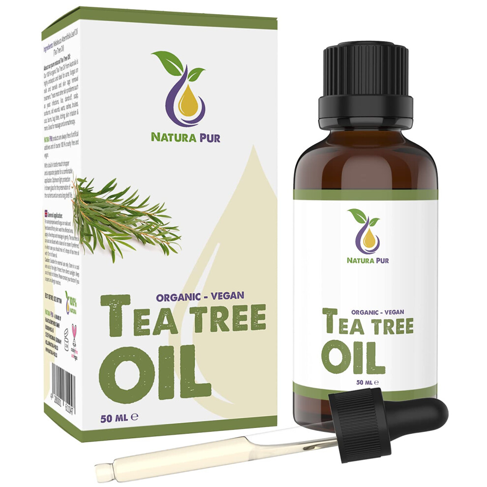 Natura Pur Tea Tree Oil 50Ml With Pipette, Vegan Â 100% Pure Tea Tree Essential Oil From Australia Â Care For Blemished Skin, Inflammatory Skin Conditions,