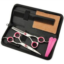 Professional Hair Cutting Scissors Shears Barber Thinning Set Kit- Family Hair Cutting,Barber Hair Cutting Tool Thinning texturizing,6"(Silver/Pink)