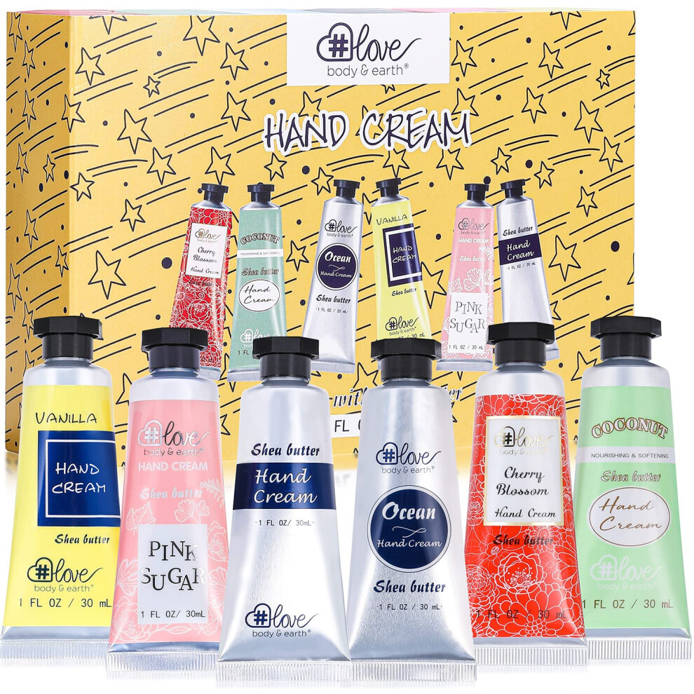 Shea Butter Hand Cream Set- Body & Earth Love Pack of 6 Advanced Repair Hand Cream for Rough&Dry Hands, Non-greasy 6 Plant Fragrances, Birthday Gifts