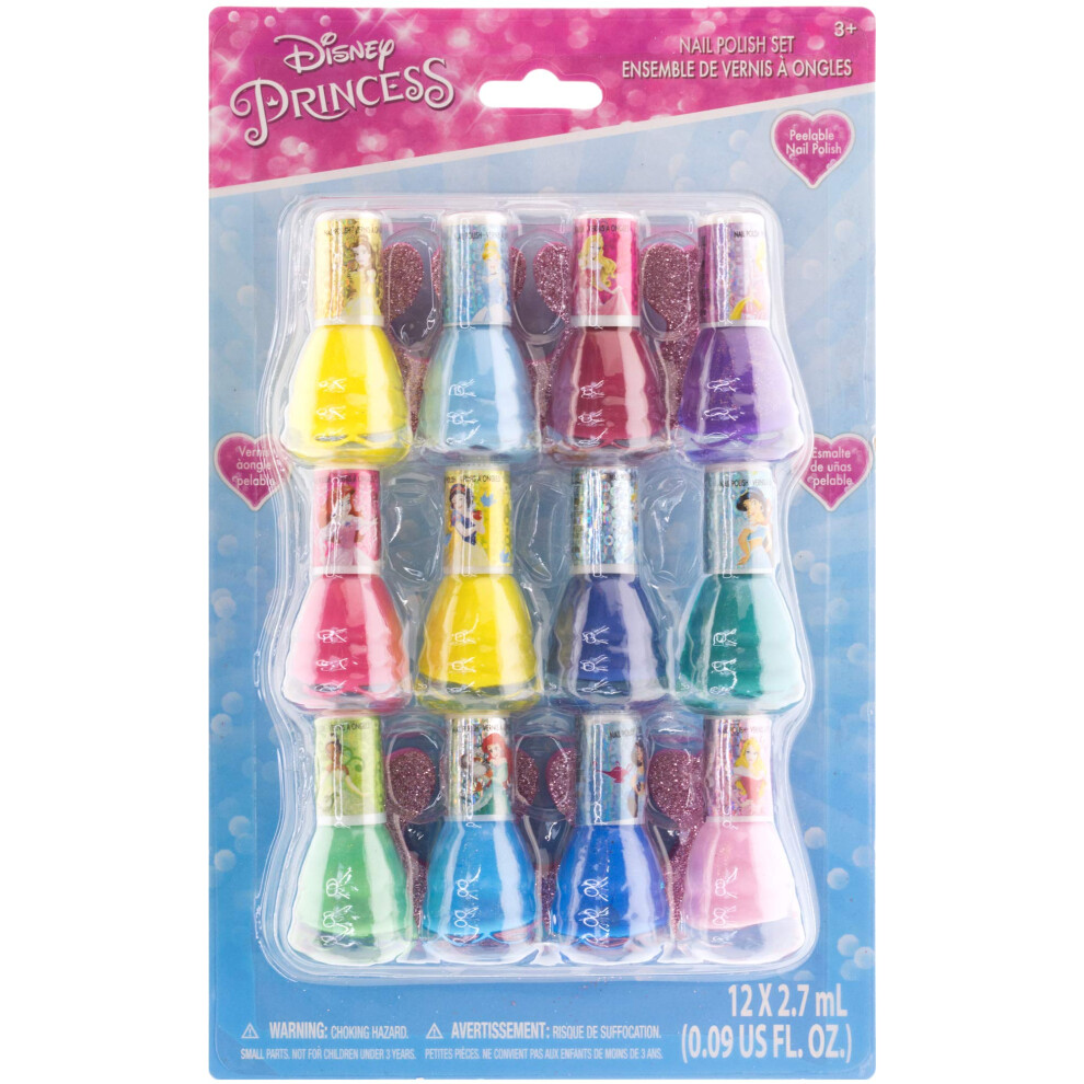 Townley Girl Disney Princess 12 Pcs Non Toxic Nail Polish Set For Kids With Toe Spacers | Peelable Nail Varnish For Girls | Gifts For Ages 3+ By