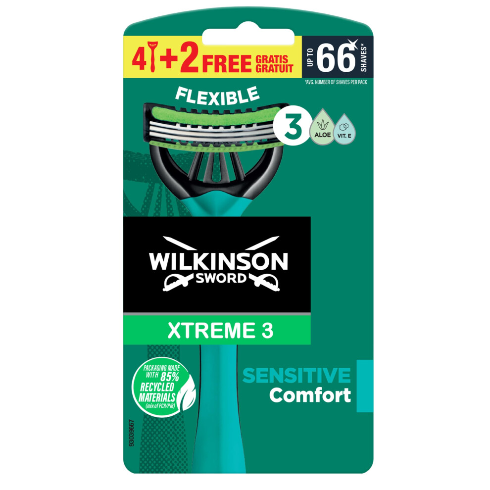 Xtreme 3 for Men | Sensitive Comfort | Disposable Razors x 4 + 2 Free