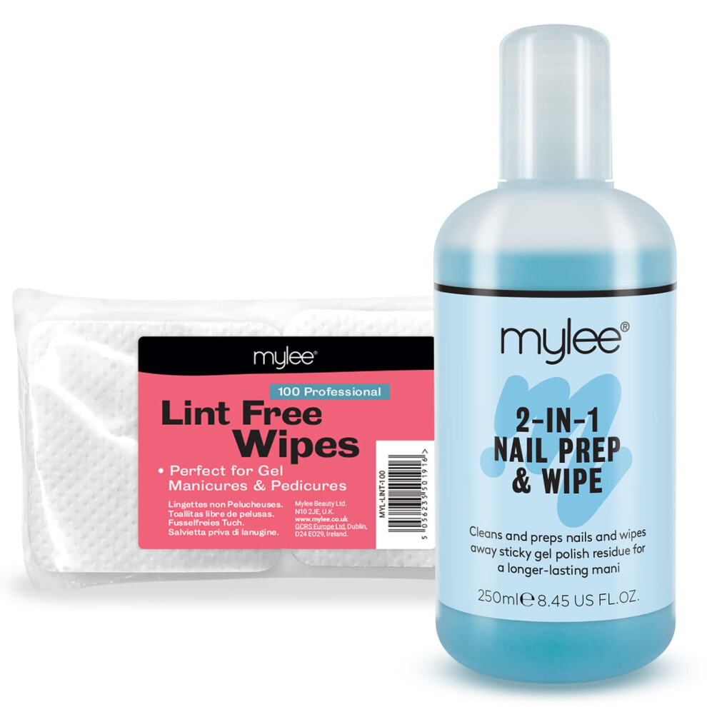 Gel Prep & Wipe Gel Nail Polish Finishing Wipe Residue Cleaner Remover 250ml + 100x Lint Free Wipes Kit, Preparation & After Care, UV LED Gel Polish