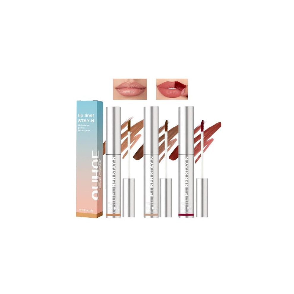 Peel Off Lip Liner Stain, 3PCS Lip Stain Peel Off Matte Brown Lip Liner Set, Long Lasting Peel Off Lip Stain, Lip Liner Tattoo Highly Pigmented Lip